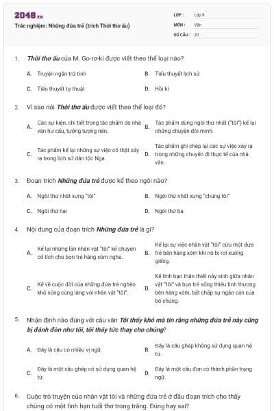Trắc nghiệm: Những đứa trẻ (trích Thời thơ ấu)