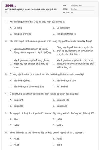 ĐỀ THI THỬ ĐẠI HỌC NÂNG CAO MÔN SINH HỌC (ĐỀ SỐ 3)