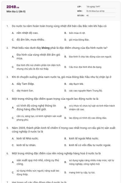 Môn Địa Lí (Đề 8)