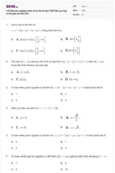 193 Bài trắc nghiệm Hàm số từ đề thi thử THPTQG cực hay có lời giải chi tiết (P4)
