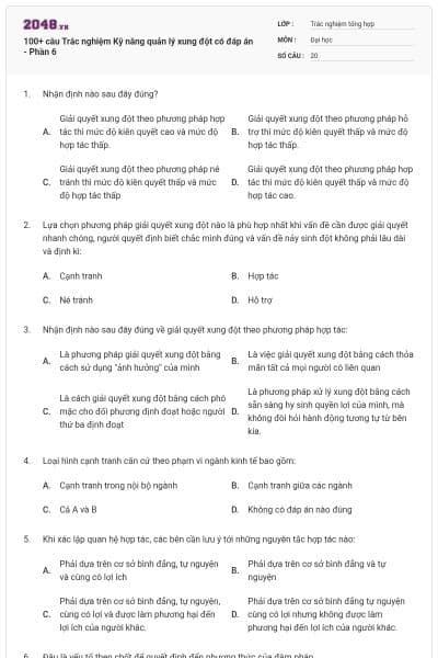100+ câu Trắc nghiệm Kỹ năng quản lý xung đột có đáp án - Phần 6