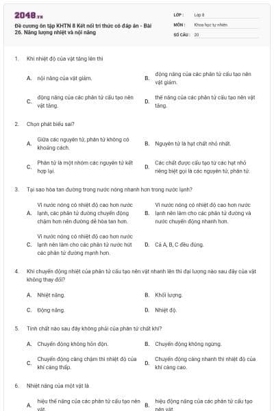 Đề cương ôn tập KHTN 8 Kết nối tri thức có đáp án - Bài 26. Năng lượng nhiệt và nội năng