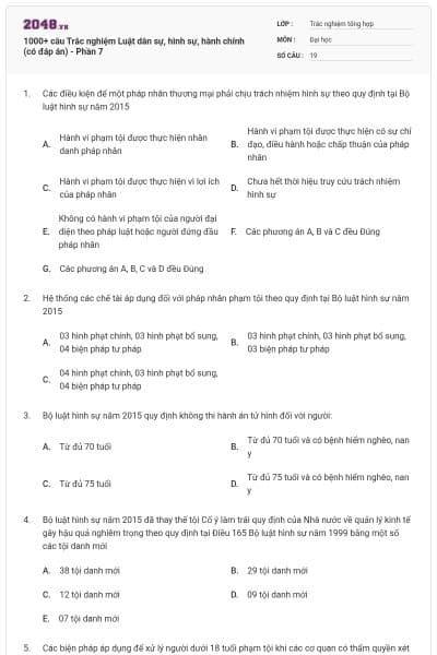 1000+ câu Trắc nghiệm Luật dân sự, hình sự, hành chính (có đáp án) - Phần 7