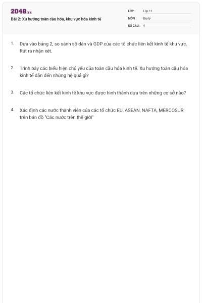 Bài 2: Xu hướng toàn cầu hóa, khu vực hóa kinh tế