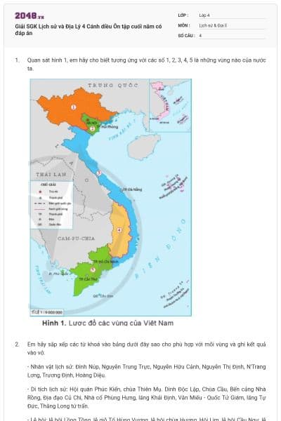Giải SGK Lịch sử và Địa Lý 4 Cánh diều Ôn tập cuối năm có đáp án