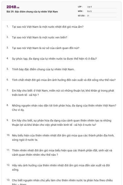 Bài 39. Đặc điểm chung của tự nhiên Việt Nam