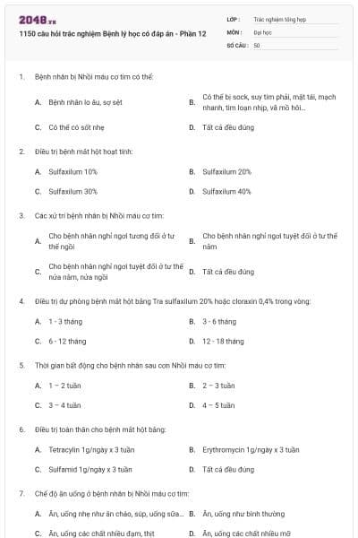 1150 câu hỏi trắc nghiệm Bệnh lý học có đáp án - Phần 12