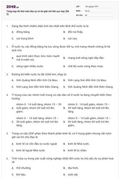 Tổng hợp thi thử môn Địa Lý có lời giải chi tiết cực hay (Đề 2)