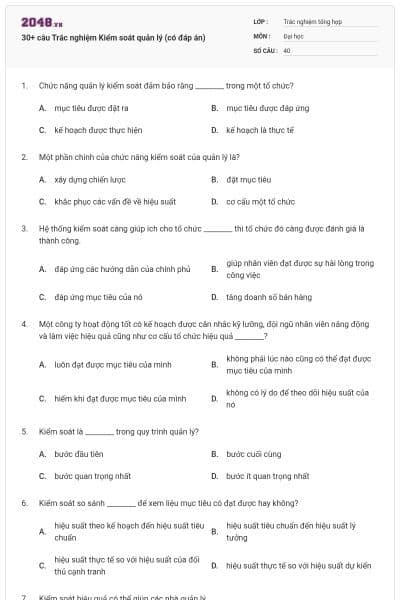 30+ câu Trắc nghiệm Kiểm soát quản lý (có đáp án)