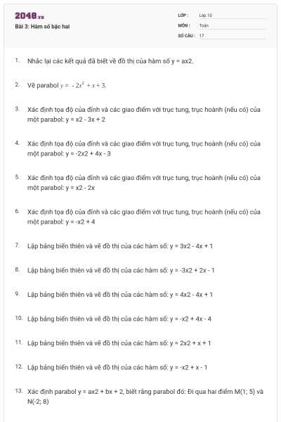 Bài 3: Hàm số bậc hai