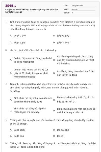 Chuyên đề ôn thi THPTQG Sinh học cực hay có đáp án cưc hay (Chuyên đề 2)