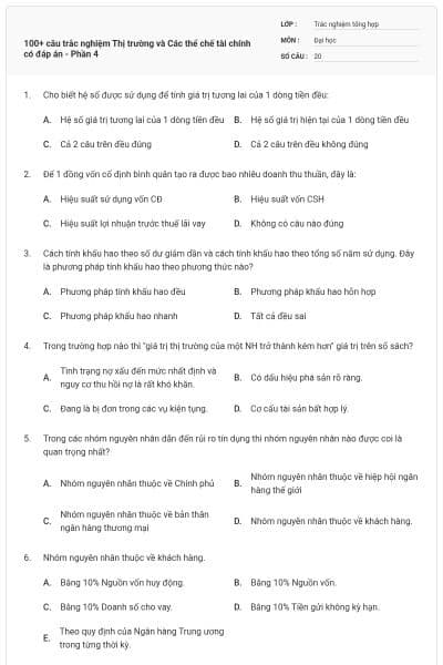 100+ câu trắc nghiệm Thị trường và Các thể chế tài chính có đáp án - Phần 4