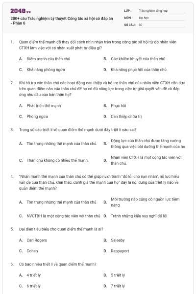 200+ câu Trắc nghiệm Lý thuyết Công tác xã hội có đáp án - Phần 6
