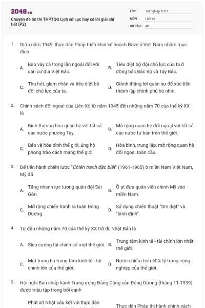 Chuyên đề ôn thi THPTQG Lịch sử cực hay có lời giải chi tiết (P2)