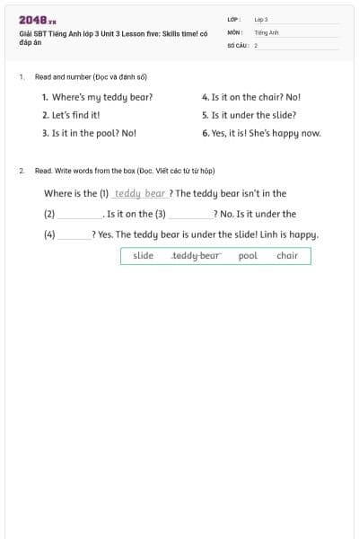 Giải SBT Tiếng Anh lớp 3 Unit 3 Lesson five: Skills time! có đáp án