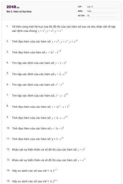 Bài 2: Hàm số lũy thừa