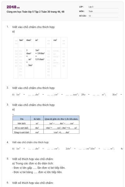 Cùng em học Toán lớp 5 Tập 2 Tuần 30 trang 46, 48