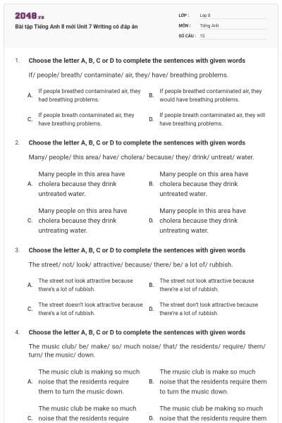 Bài tập Tiếng Anh 8 mới Unit 7 Writing có đáp án