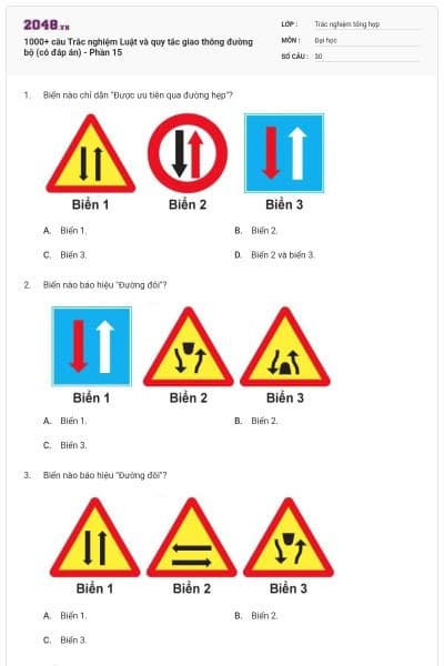 1000+ câu Trắc nghiệm Luật và quy tắc giao thông đường bộ (có đáp án) - Phần 15