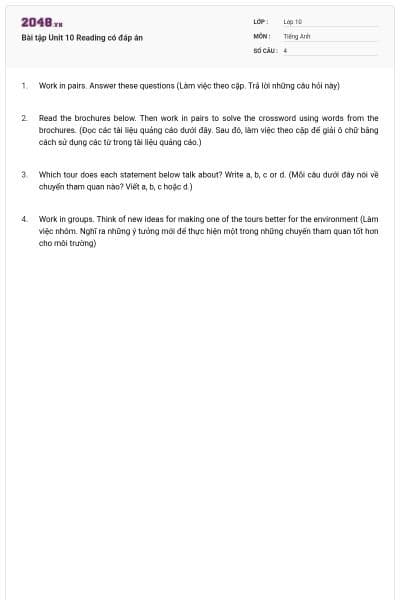 Bài tập Unit 10 Reading có đáp án