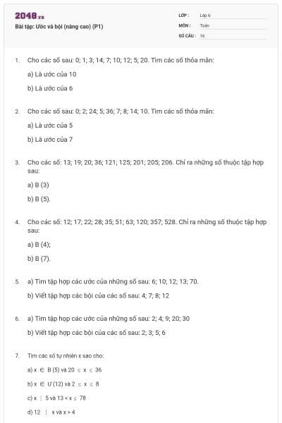 Bài tập: Ước và bội (nâng cao) (P1)