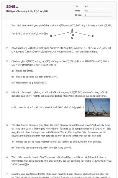 Bài tập cuối chương 4 lớp 9 (có lời giải)