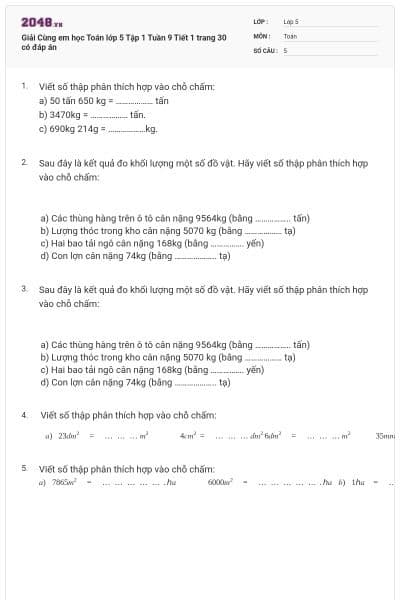 Giải Cùng em học Toán lớp 5 Tập 1 Tuần 9 Tiết 1 trang 30 có đáp án