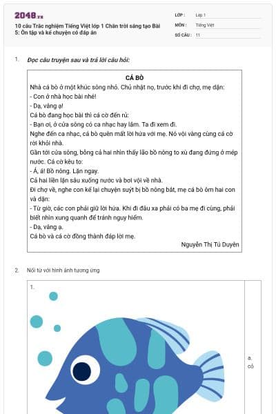 10 câu Trắc nghiệm Tiếng Việt lớp 1 Chân trời sáng tạo Bài 5: Ôn tập và kể chuyện có đáp án