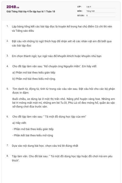 Giải Tiếng Việt lớp 4 Ôn tập học kì 1 Tuần 18