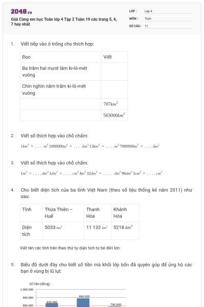 Giải Cùng em học Toán lớp 4 Tập 2 Tuần 19 các trang 5, 6, 7 hay nhất