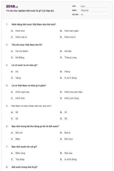 15 câu trắc nghiệm Đất nước là gì? (có đáp án)