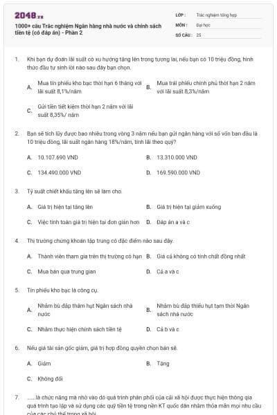 1000+ câu Trắc nghiệm Ngân hàng nhà nước và chính sách tiền tệ (có đáp án) - Phần 2