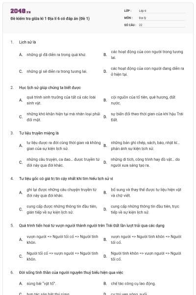 Đề kiểm tra giữa kì 1 Địa lí 6 có đáp án (Đề 1)