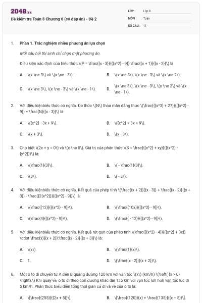 Đề kiểm tra Toán 8 Chương 6 (có đáp án) - Đề 2