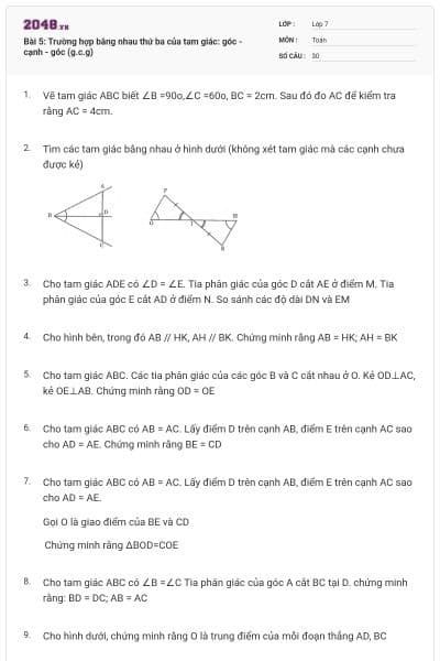 Bài 5: Trường hợp bằng nhau thứ ba của tam giác: góc - cạnh - góc (g.c.g)