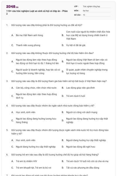 110+ câu trắc nghiệm Luật an sinh xã hội có đáp án - Phần 2