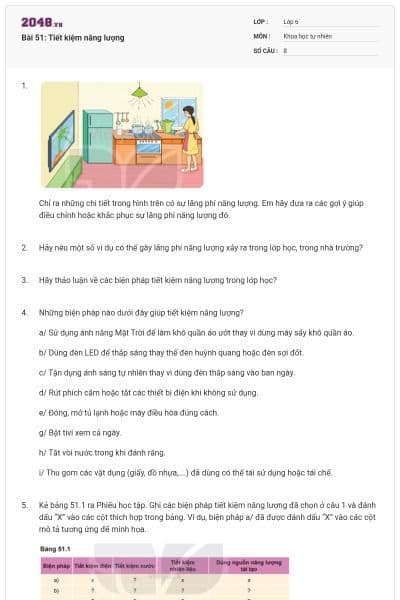 Bài 51: Tiết kiệm năng lượng