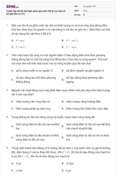 Tuyển tập đề thi thử thpt quốc gia môn Vật lý cực hay có lời giải (Đề số 27)