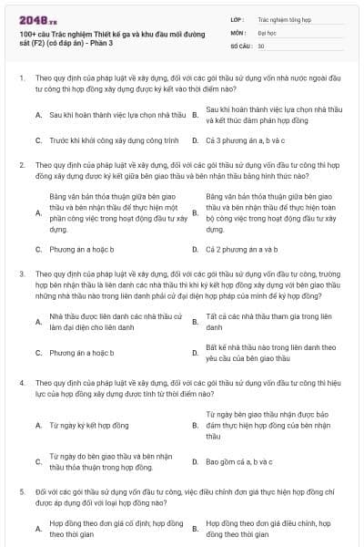 100+ câu Trắc nghiệm Thiết kế ga và khu đầu mối đường sắt (F2) (có đáp án) - Phần 3