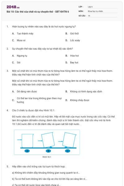 Bài 10: Các thể của chất và sự chuyển thể - SBT KHTN 6