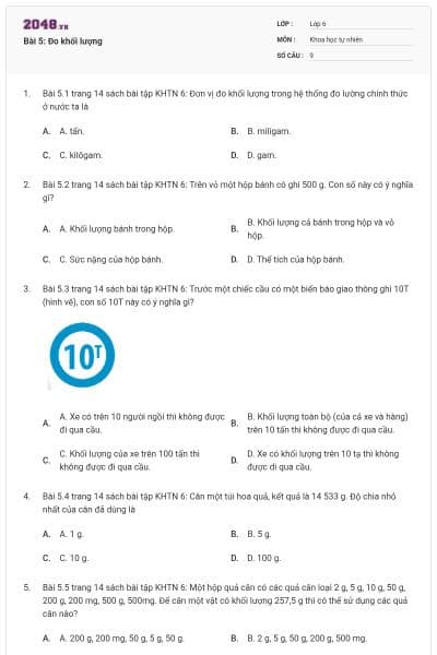 Bài 5: Đo khối lượng