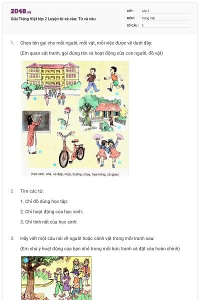 Giải Tiếng Việt lớp 2 Luyện từ và câu: Từ và câu