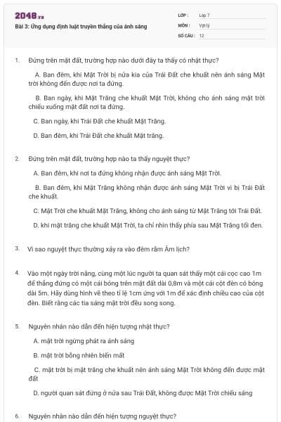 Bài 3: Ứng dụng định luật truyền thẳng của ánh sáng