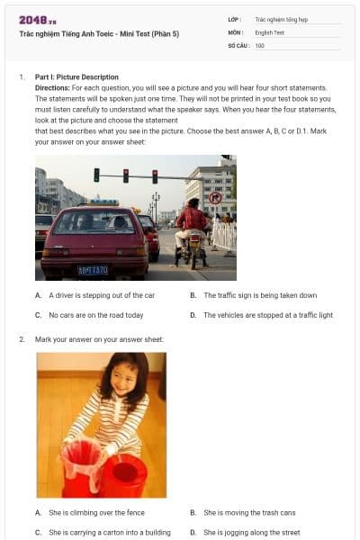 Trắc nghiệm Tiếng Anh Toeic - Mini Test (Phần 5)