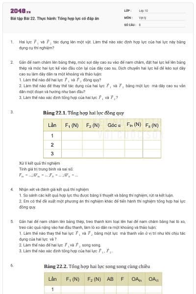 Bài tập Bài 22. Thực hành: Tổng hợp lực có đáp án