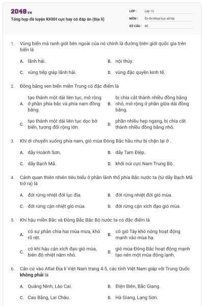 Tổng hợp đề luyện KHXH cực hay có đáp án (Địa lí)