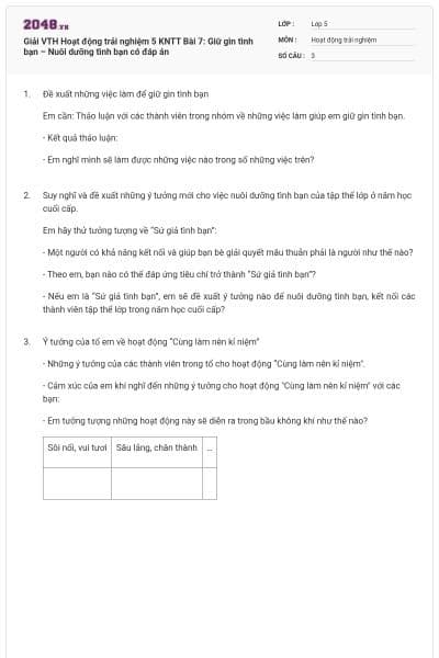 Giải VTH Hoạt động trải nghiệm 5 KNTT Bài 7: Giữ gìn tình bạn – Nuôi dưỡng tình bạn  có đáp án