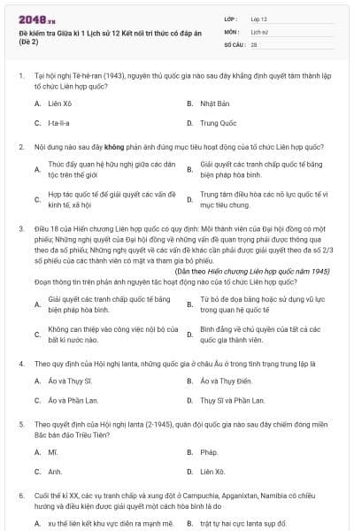 Đề kiểm tra Giữa kì 1 Lịch sử 12 Kết nối tri thức có đáp án (Đề 2)