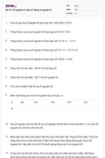 Bài 14: Số nguyên tố. Hợp số. Bảng số nguyên tố