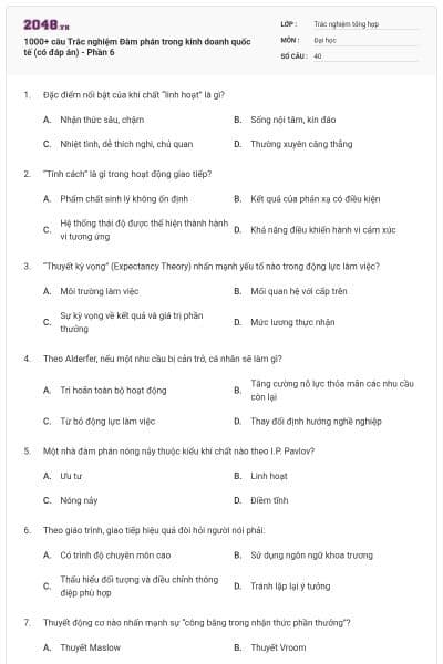 1000+ câu Trắc nghiệm Đàm phán trong kinh doanh quốc tế (có đáp án) - Phần 6